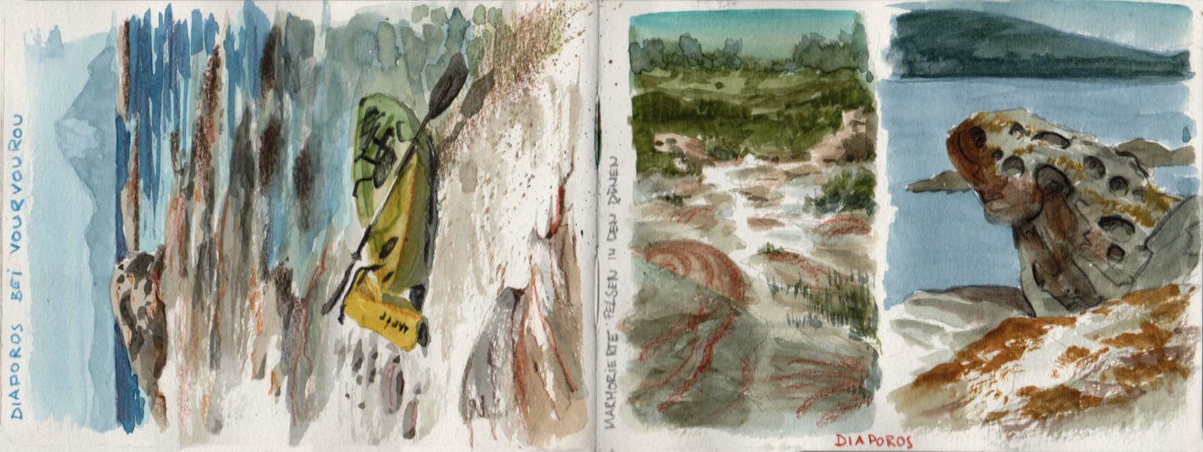 kayak and rocks