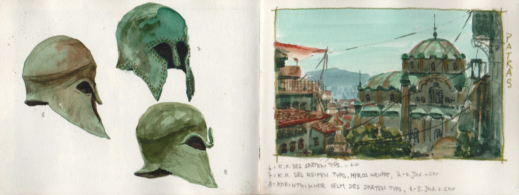 corinthian helmets and church in Patras